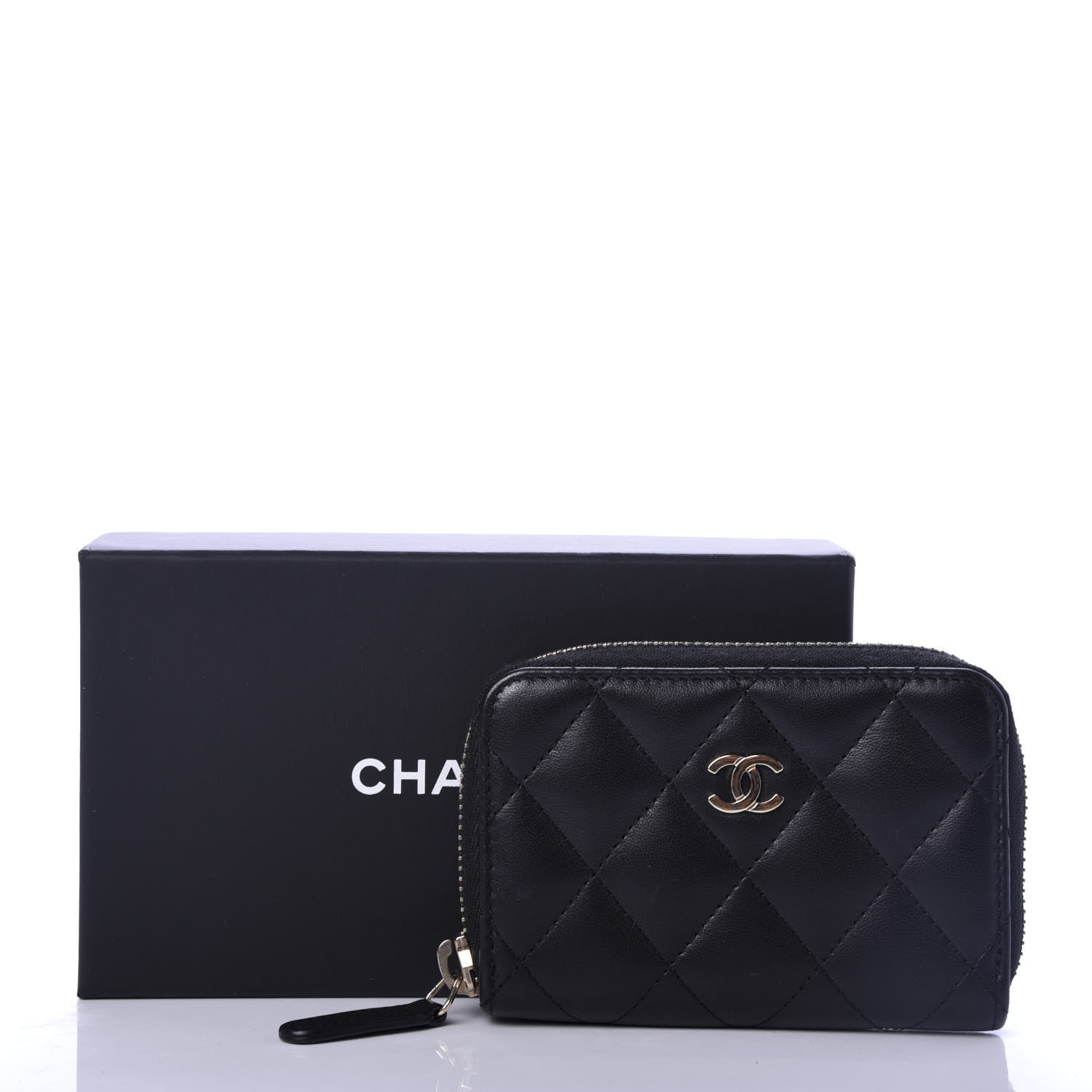 Chanel Lambskin Quilted Zip Around Coin Purse Black 8 of 8