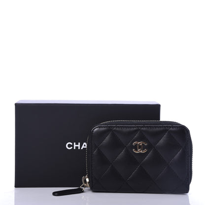 Chanel Lambskin Quilted Zip Around Coin Purse Black 8 of 8