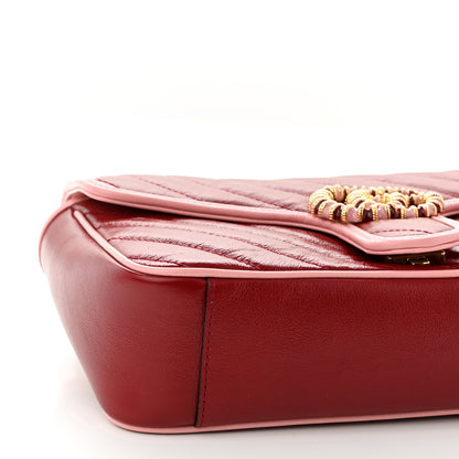 Gucci Azalea Calfskin Enamel Matelasse Diagonal Small Torchon GG Marmont Shoulder Bag New Cherry Red Wild Rose 8 of 9