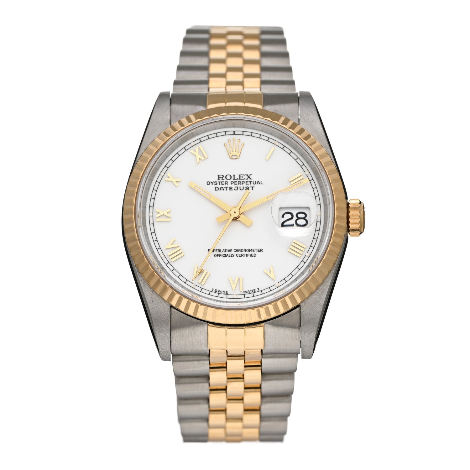 Rolex Stainless Steel 18K Yellow Gold 36mm Oyster Perpetual Datejust Watch White Roman 16233 1 of 4