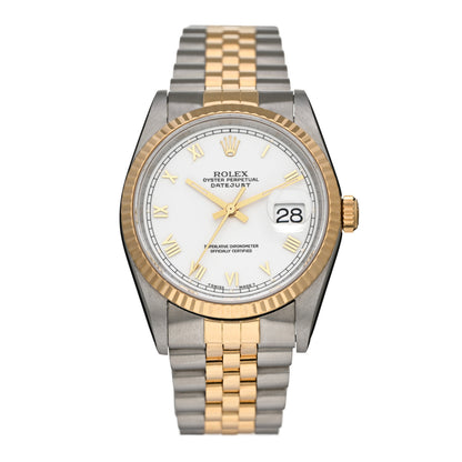 Rolex Stainless Steel 18K Yellow Gold 36mm Oyster Perpetual Datejust Watch White Roman 16233 1 of 4