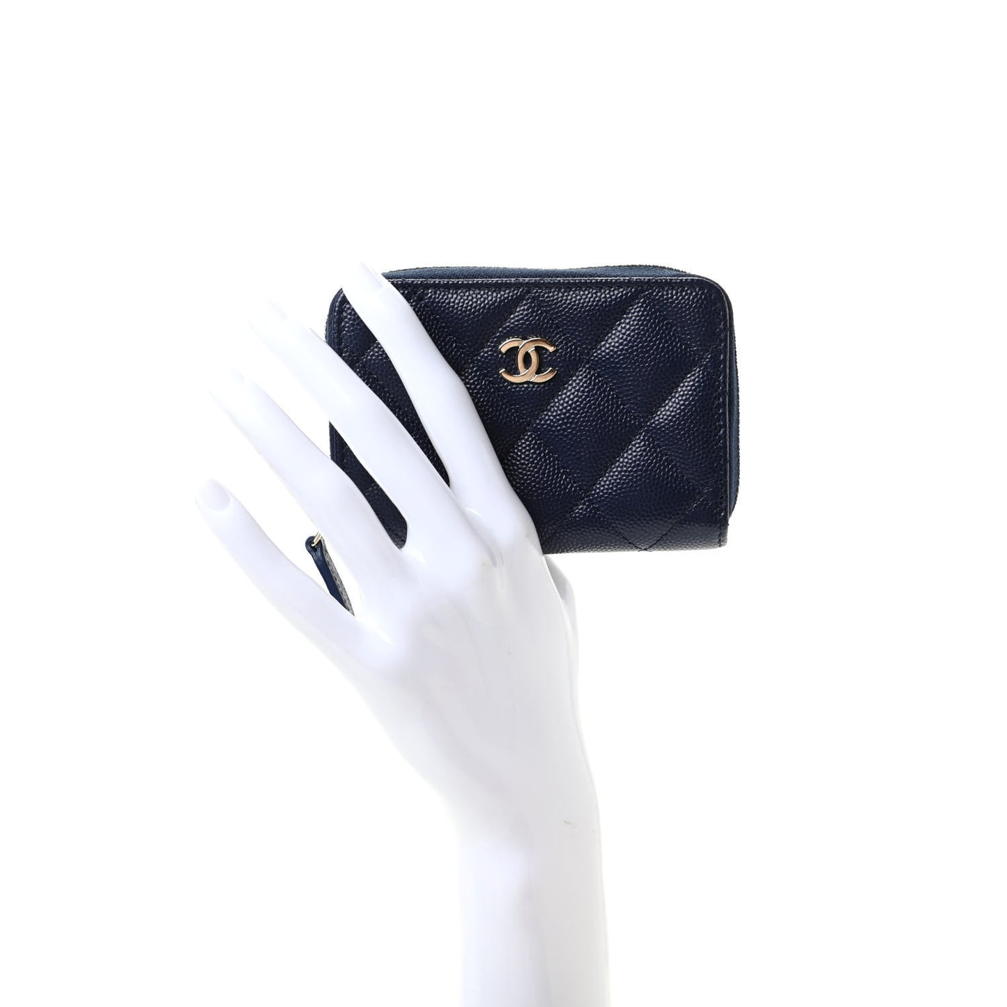 Caviar Quilted Zip Card Holder Navy