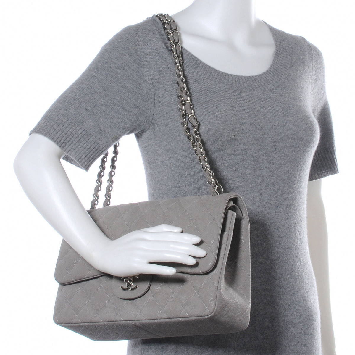 Chanel Iridescent Caviar Jumbo Double Flap Grey 2 of 9