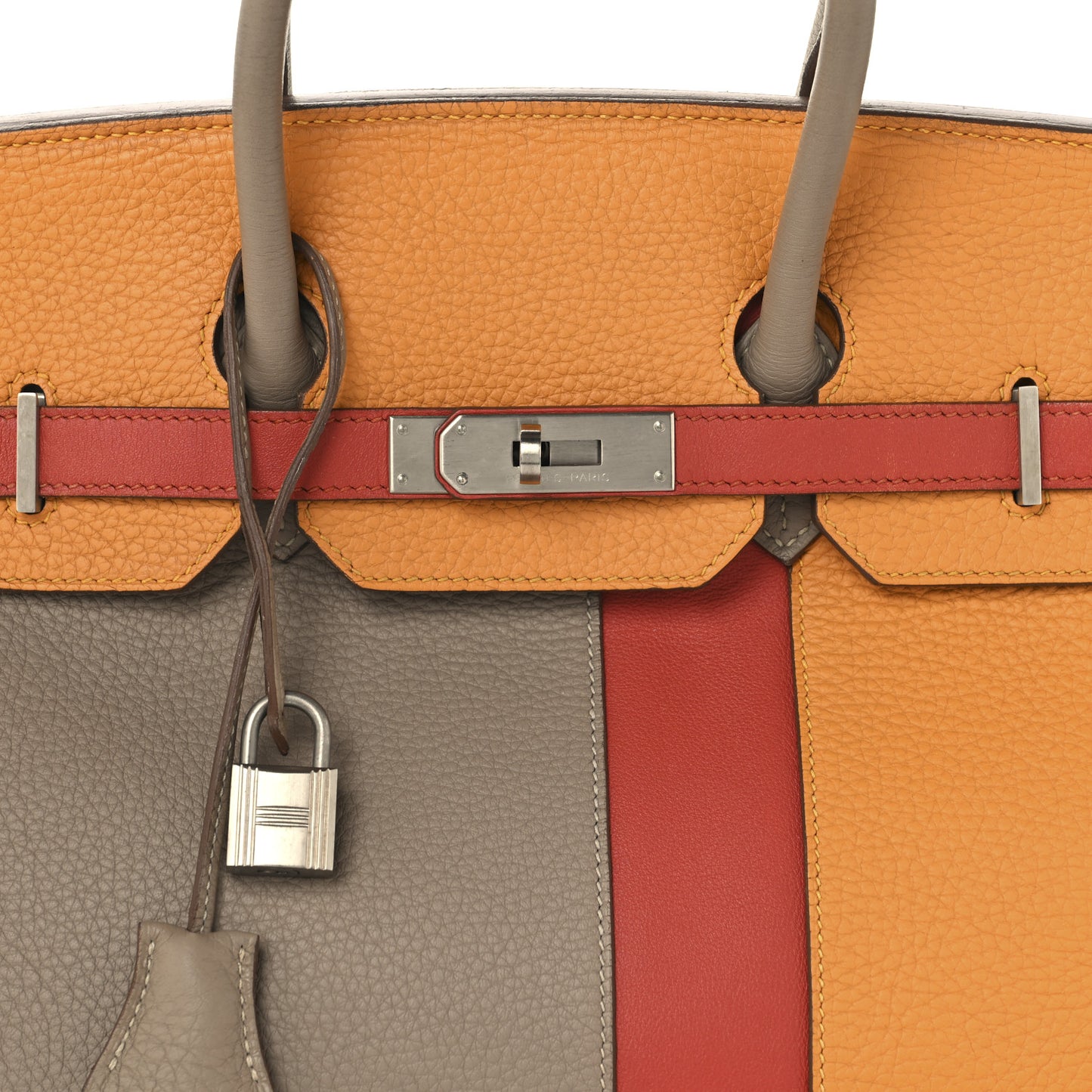 Taurillon Clemence Swift Tri-Color Birkin 35 Sanguine Gris Tourterelle Moutarde