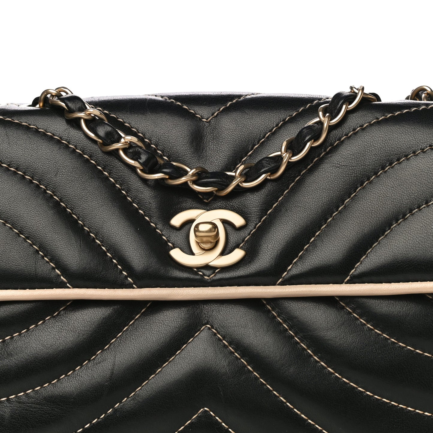 Lambskin Quilted Single Flap Bag Black Beige