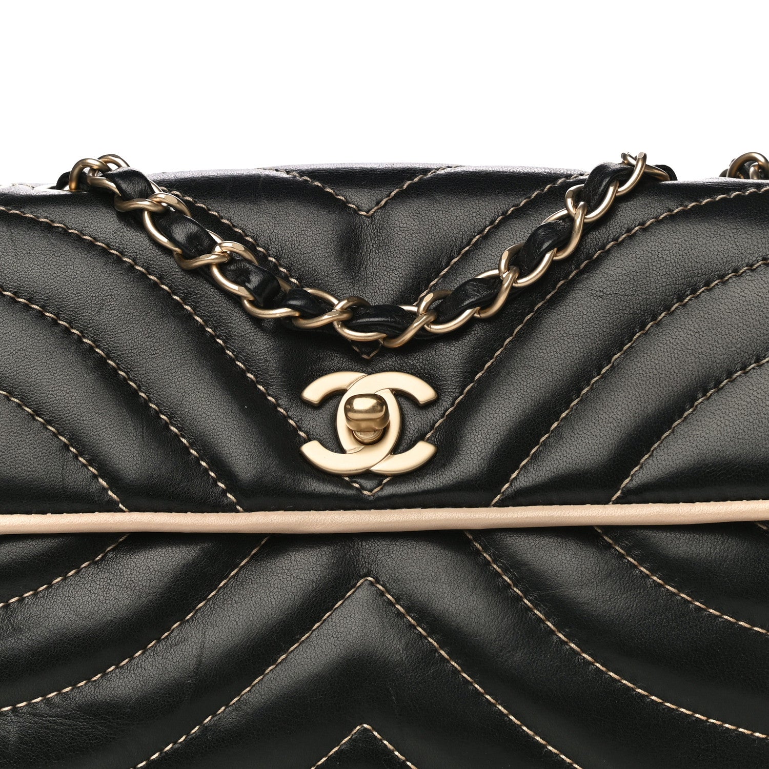 Chanel Lambskin Quilted Single Flap Bag Black Beige 7 of 25