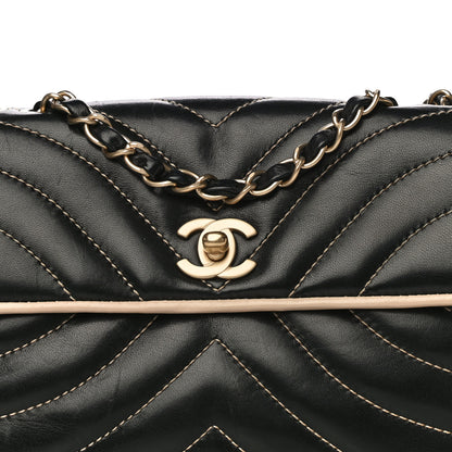 Chanel Lambskin Quilted Single Flap Bag Black Beige 7 of 25
