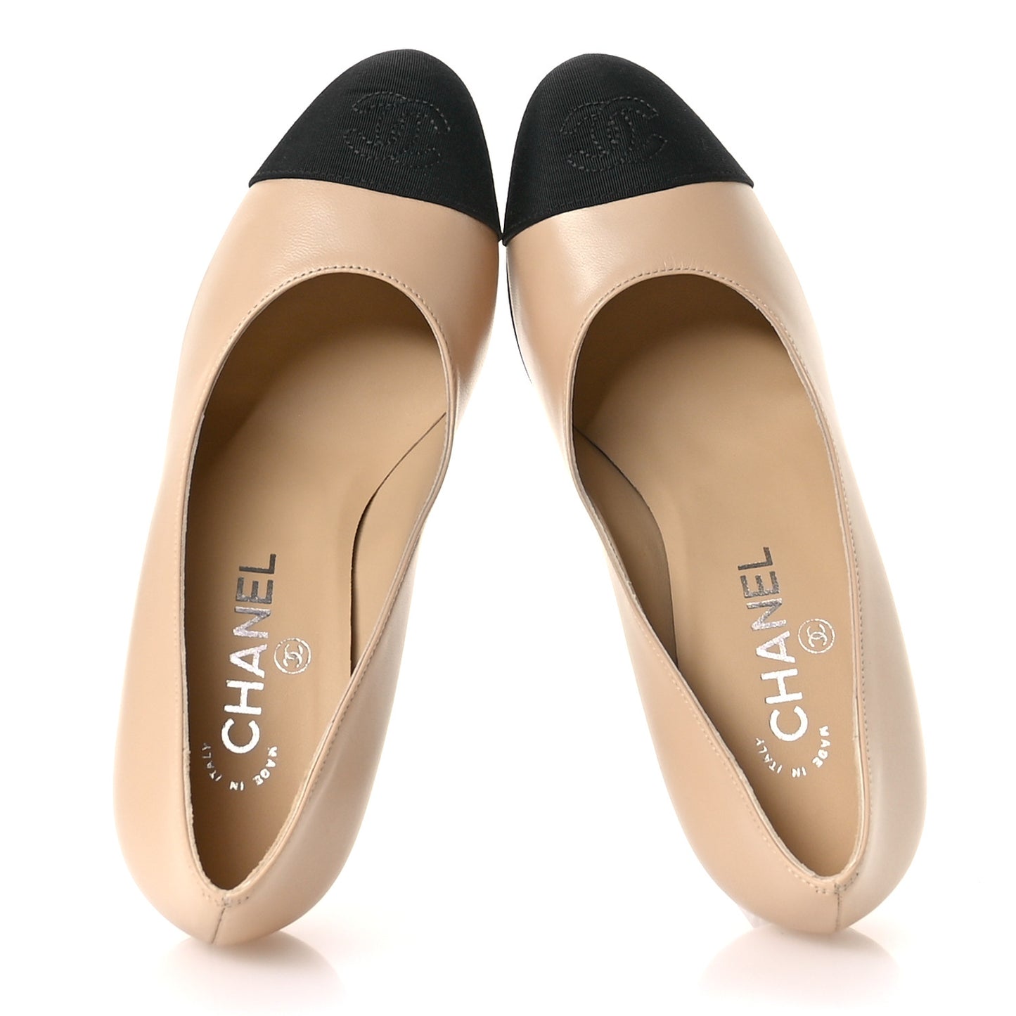 Lambskin Grosgrain Cap Toe Pumps 37.5 Beige Black