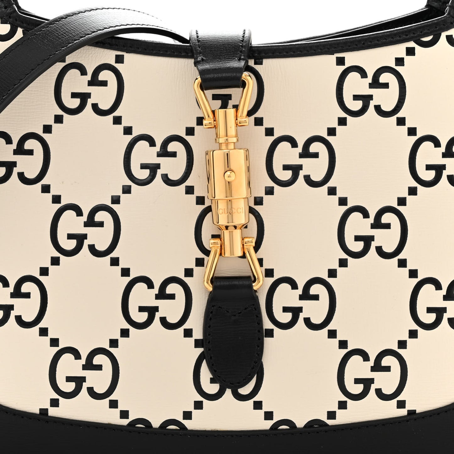 Azalea Calfskin GG Monogram Bi-Color Debossed Small Jackie 1961 Hobo Mystic White Black