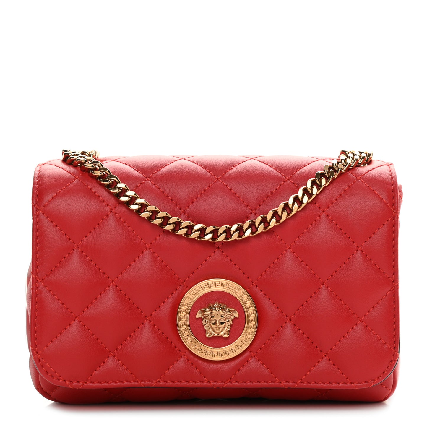 Nappa Quilted Small Medusa Chain Crossbody Red