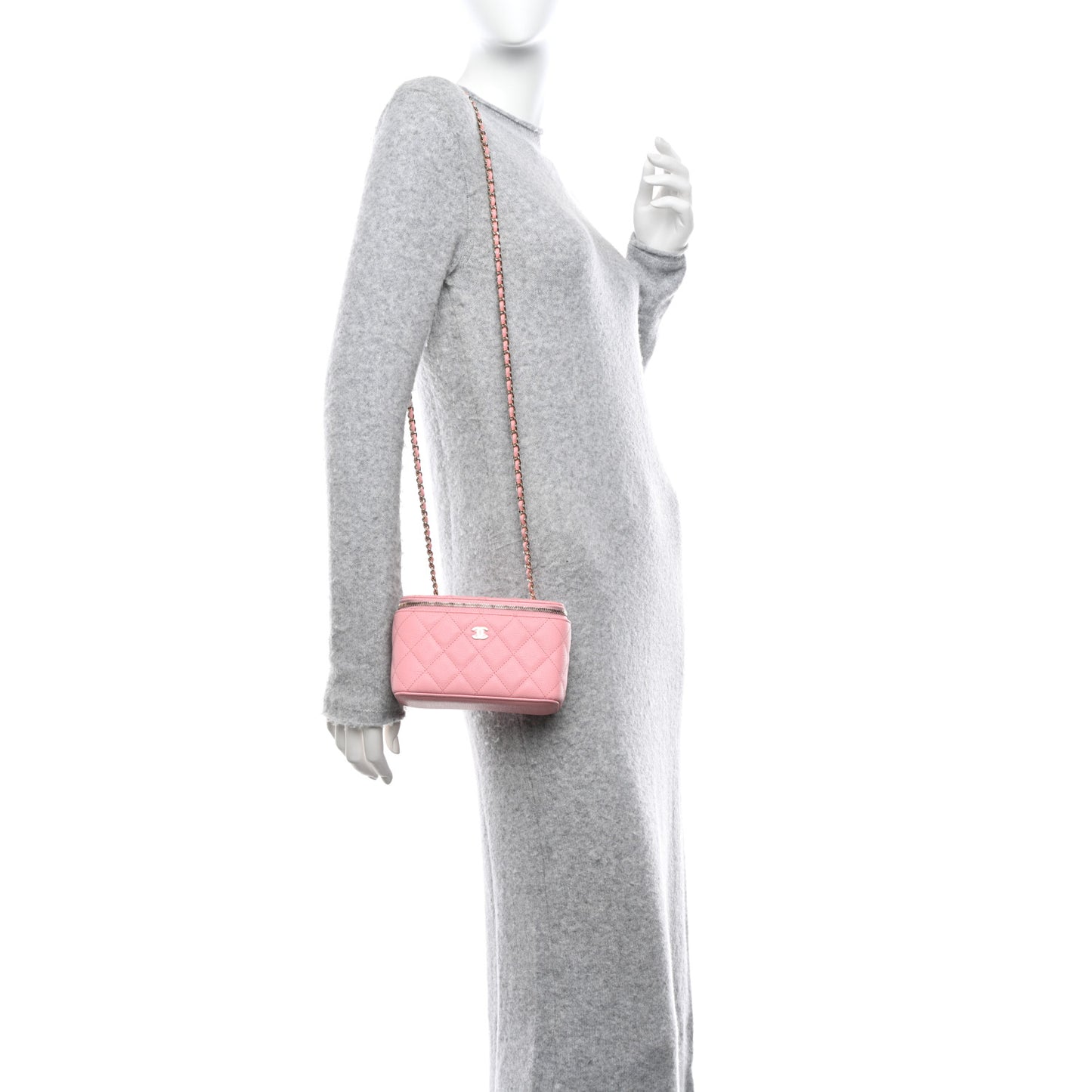 Caviar Quilted Small Vanity Case With Chain Pink