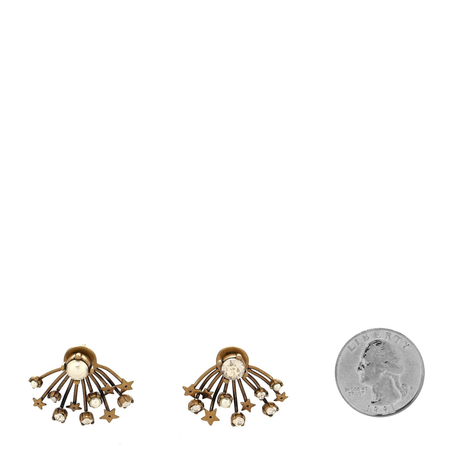 Christian Dior Crystal Pearl Star Earrings Aged Gold 2 of 4
