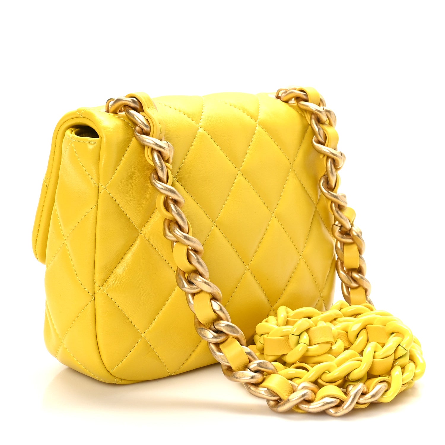 Chanel Lambskin Quilted Mini Lacquered Chain Flap Yellow 2 of 9