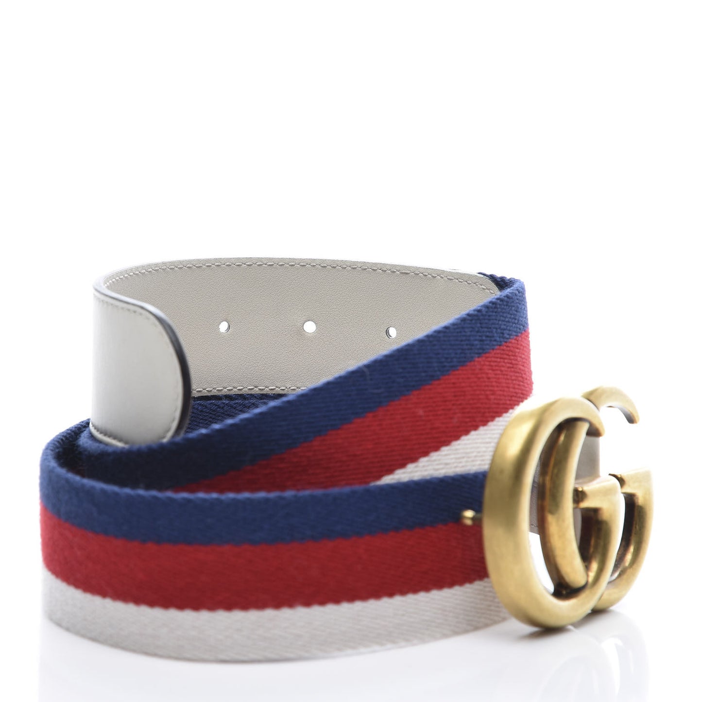Nylon Calfskin Sylvie Web Double G 40mm Belt 95 38 Mystic White Hibiscus Red Maritime