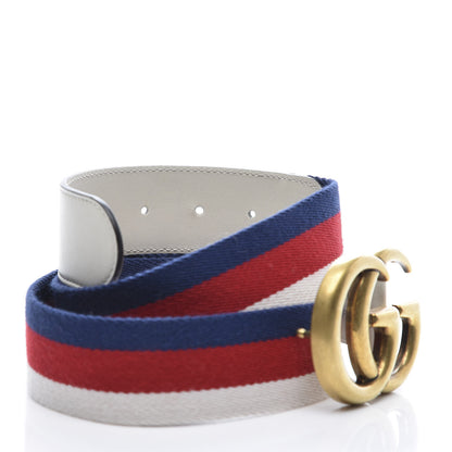 Gucci Nylon Calfskin Sylvie Web Double G 40mm Belt 95 38 Mystic White Hibiscus Red Maritime 5 of 7