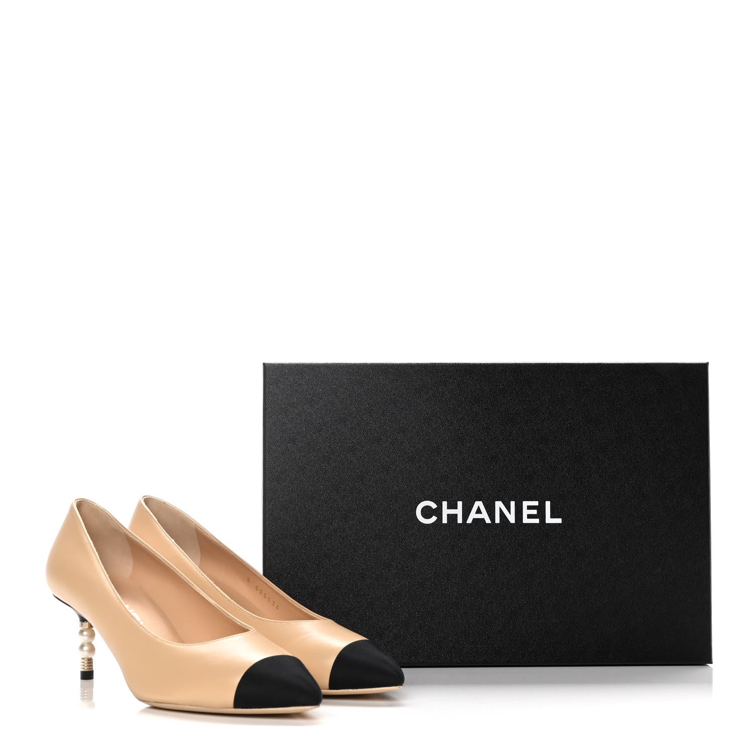 Chanel Lambskin Grosgrain Cap Toe CC Pearl Pumps 36.5 Beige Black 9 of 9