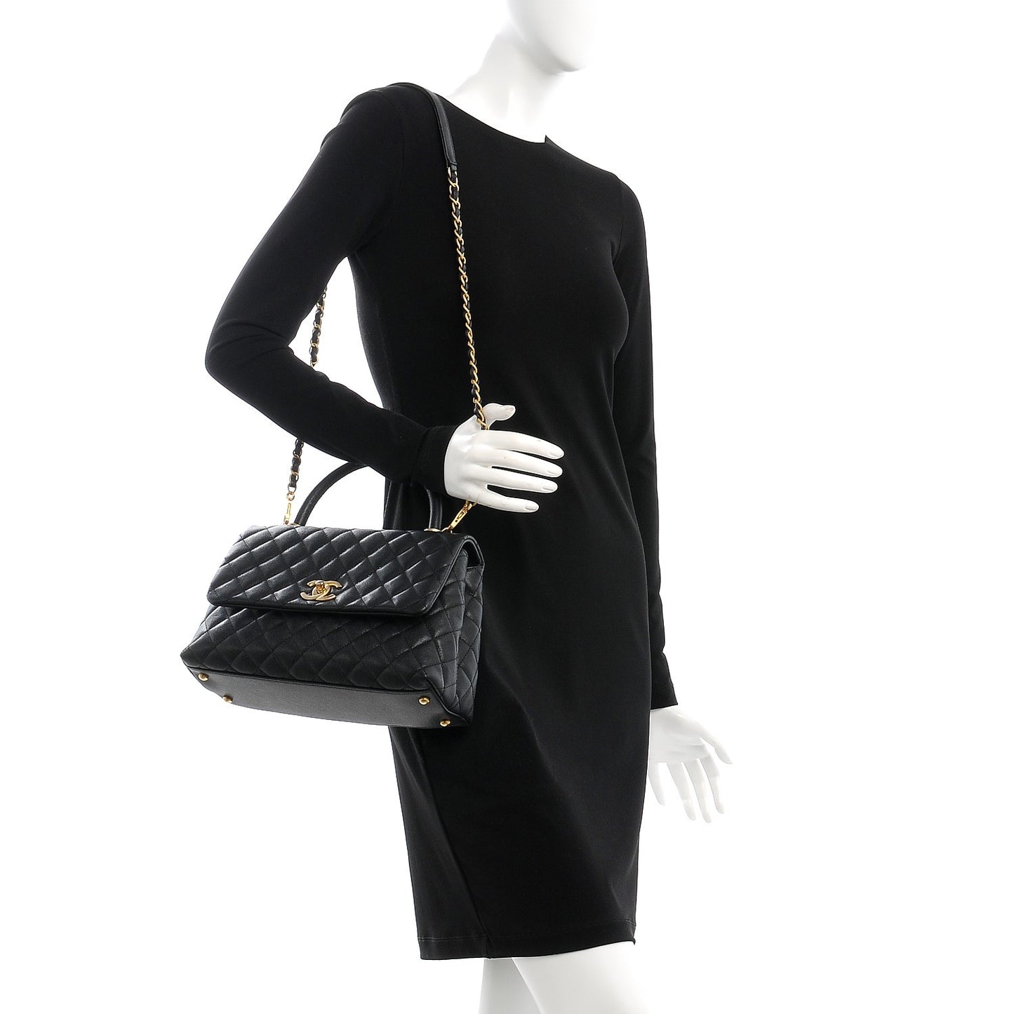 Caviar Quilted Small Coco Handle Flap Black