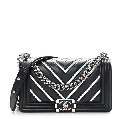 Chanel Lambskin Iridescent PVC Chevron Quilted Medium Boy Flap Black Silver 1 of 11