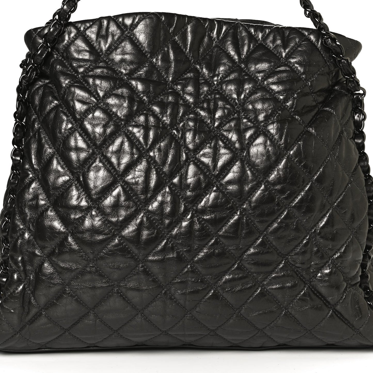Metallic Calfskin Quilted Large Chain Me Hobo Dark Grey