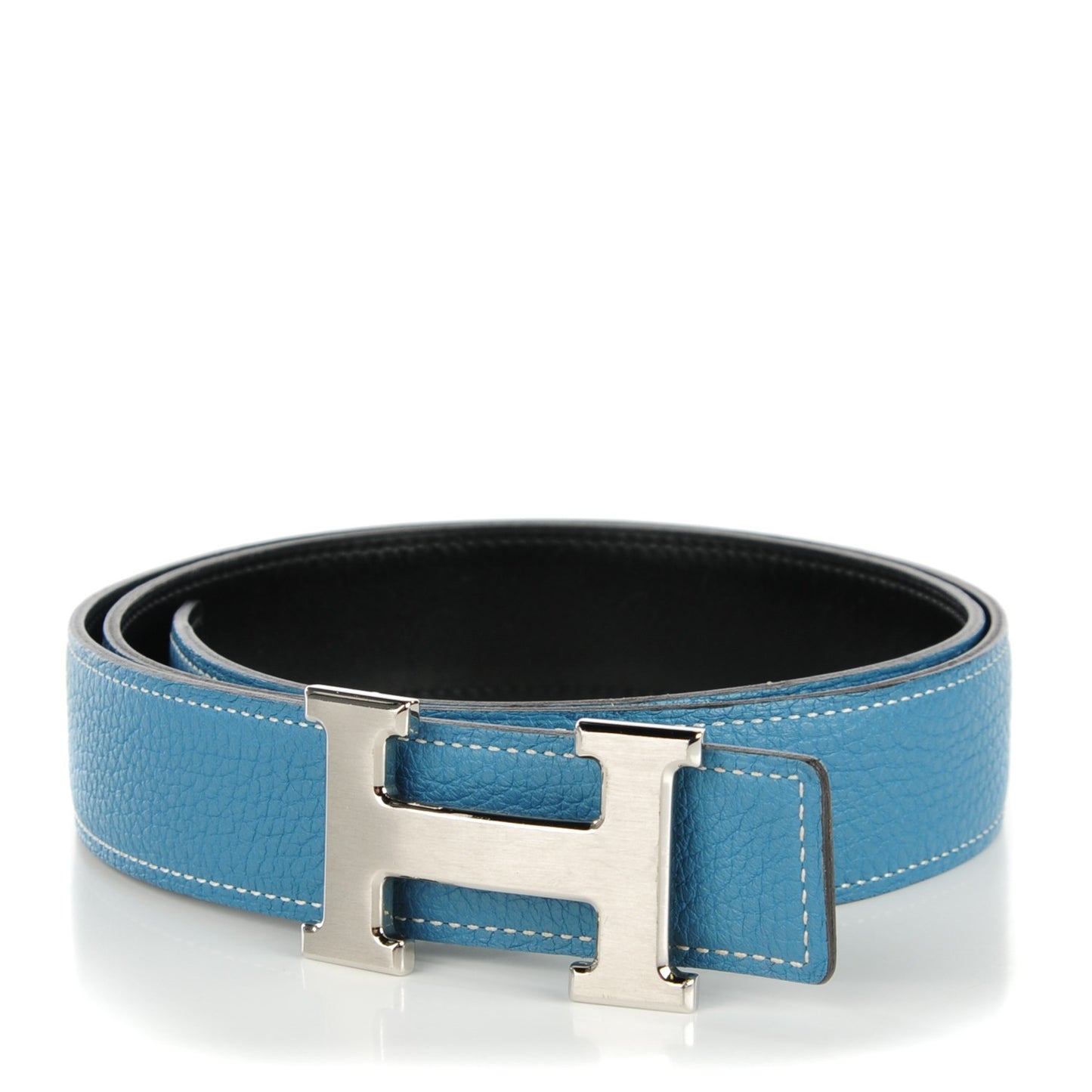 Box Taurillon Clemence 32mm H Belt 90 Black Blue Jean