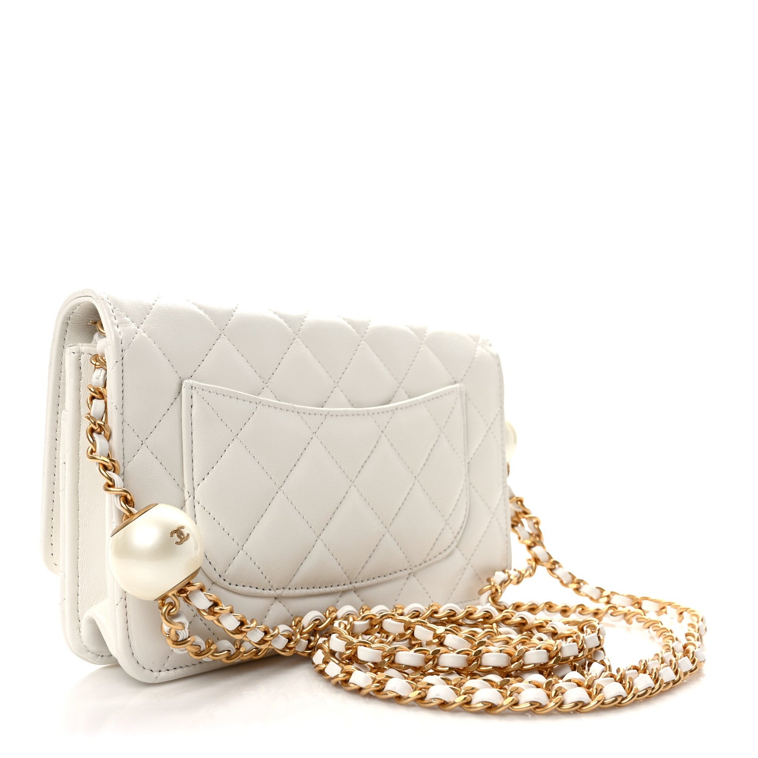 Chanel Lambskin Quilted Pearl Wallet On Chain WOC White 3 of 11