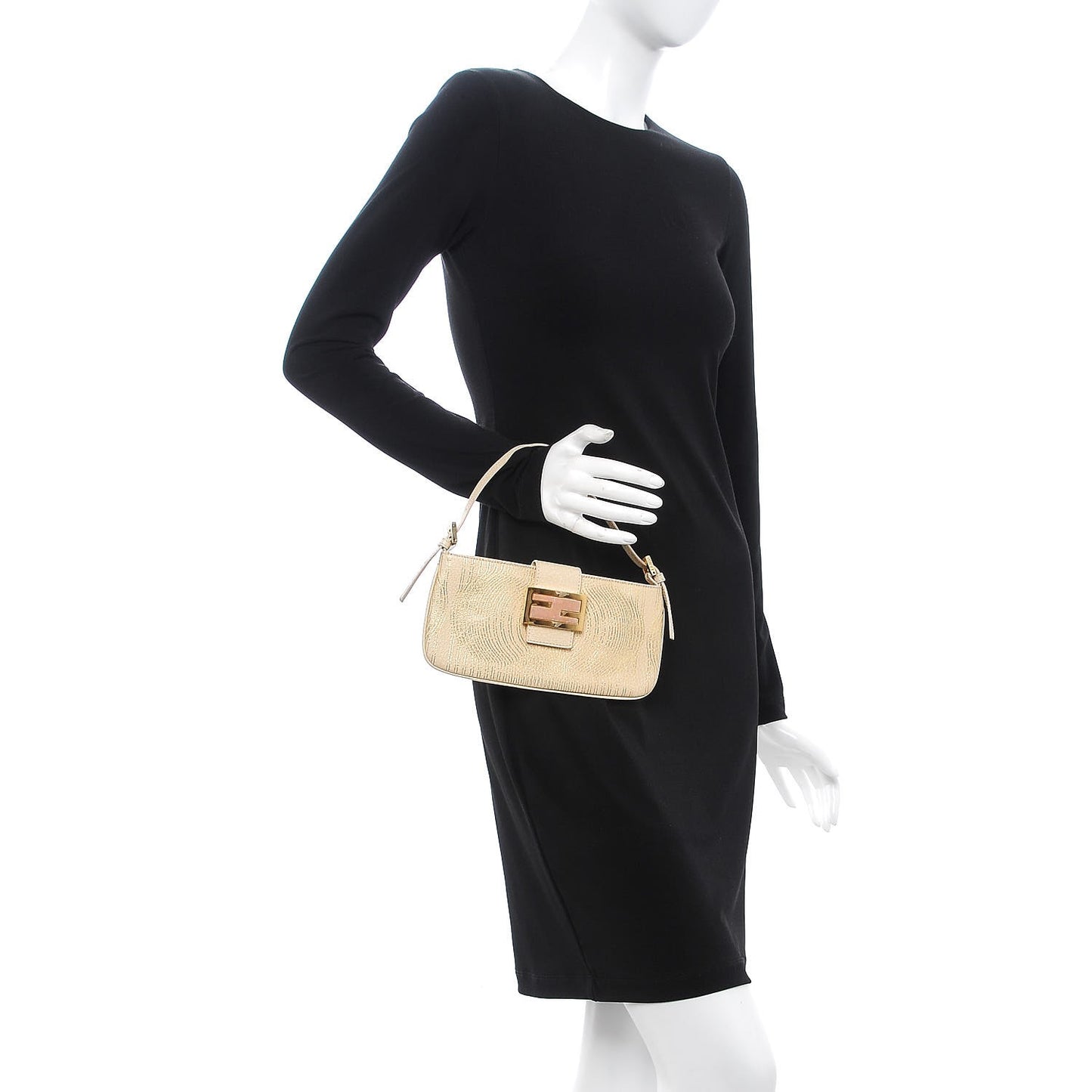 Metallic Calfskin Printed Mini Baguette Gold
