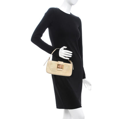 Fendi Metallic Calfskin Printed Mini Baguette Gold 2 of 8