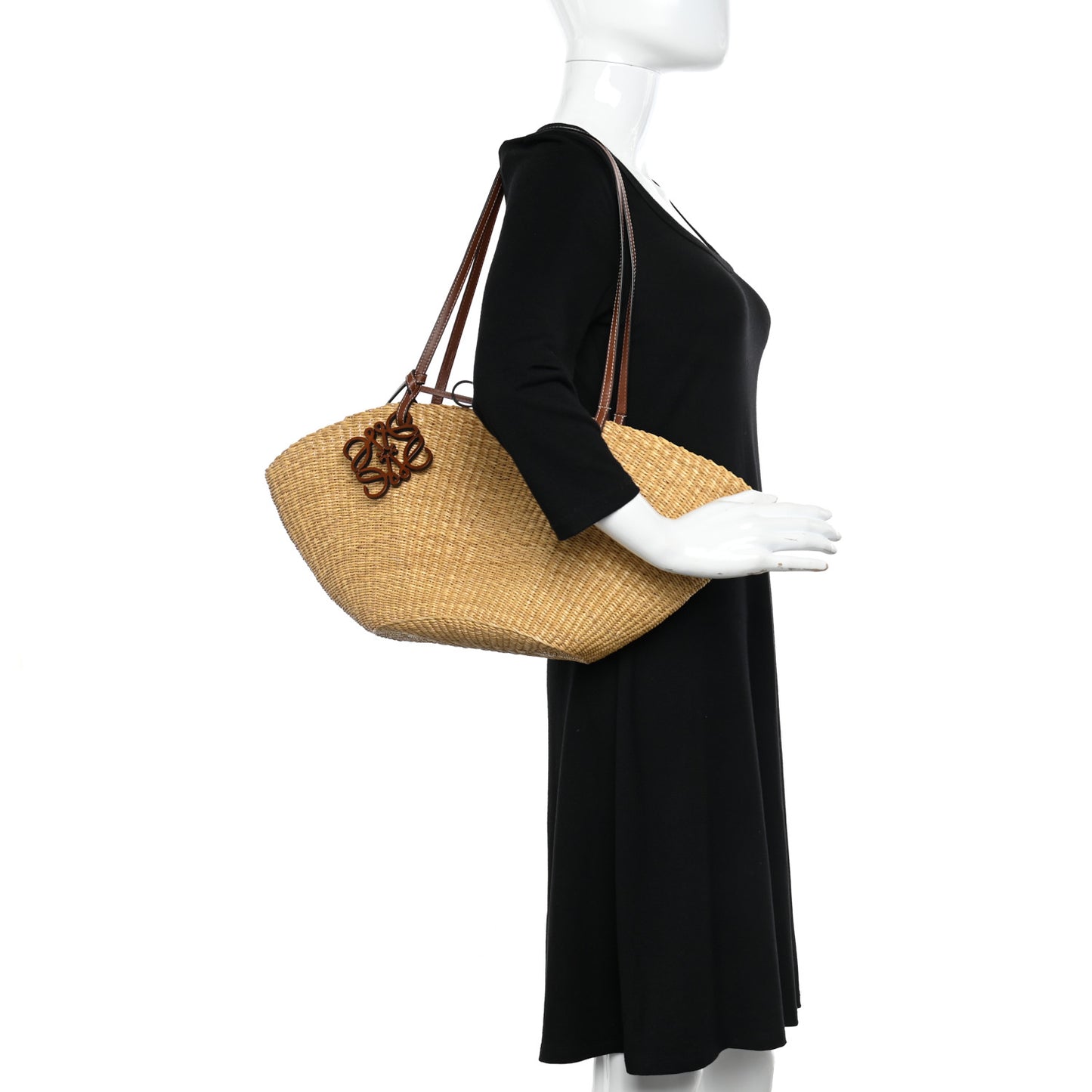 Raffia Calfskin Shell Basket Tote Natural Beige