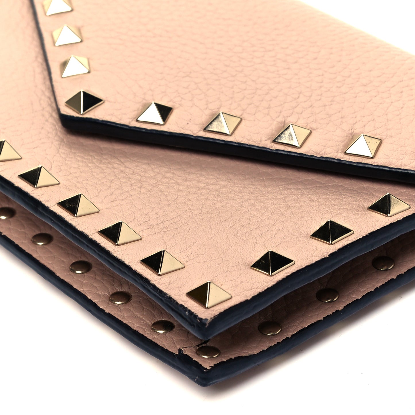Pebbled Calfskin Rockstud Envelope Wallet on Chain Poudre
