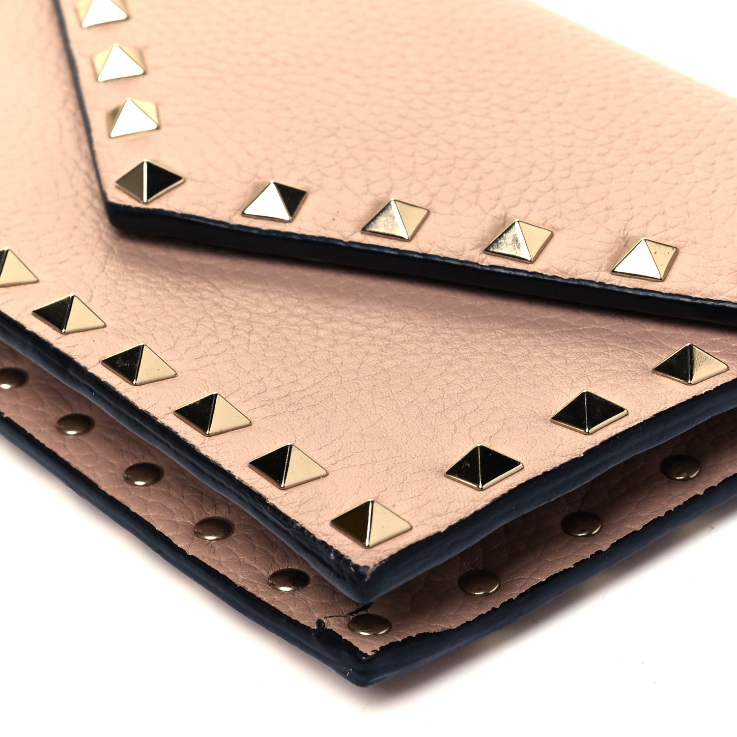 Valentino Garavani Pebbled Calfskin Rockstud Envelope Wallet on Chain Poudre 8 of 8