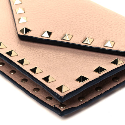 Valentino Garavani Pebbled Calfskin Rockstud Envelope Wallet on Chain Poudre 8 of 8