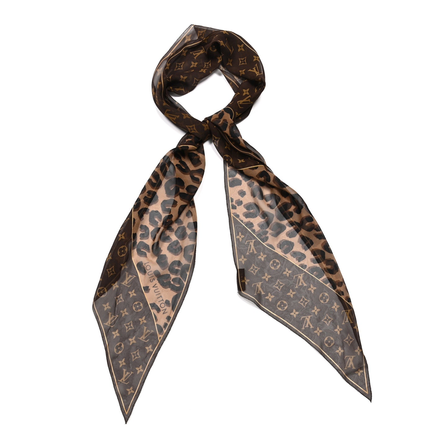 Silk Crepe Leopard Monogram Scarf