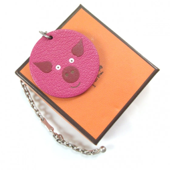 Hermes Chevre Mysore Pig Key Chain Pink Rose Shocking 3 of 4