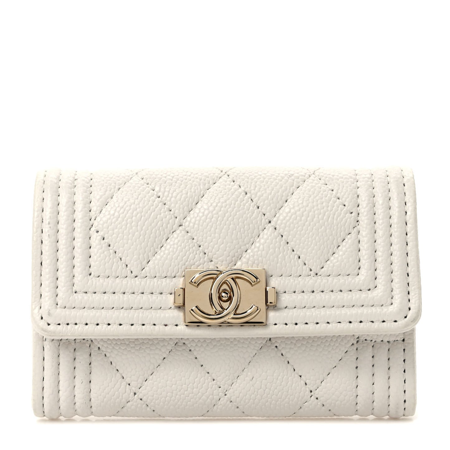 Caviar Quilted Boy Flap Card Holder White