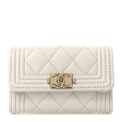 Chanel Caviar Quilted Boy Flap Card Holder White 1 of 8