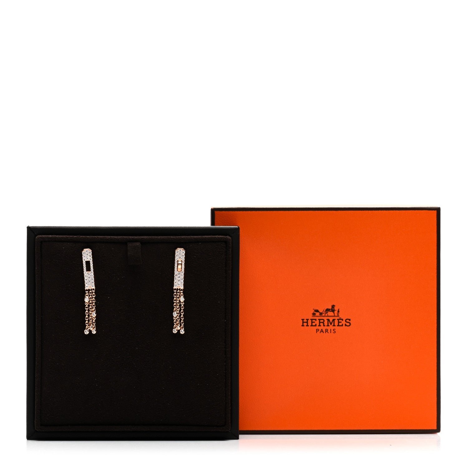Hermes 18K Rose Gold Diamond Kelly Gavroche Pave Earrings 5 of 5