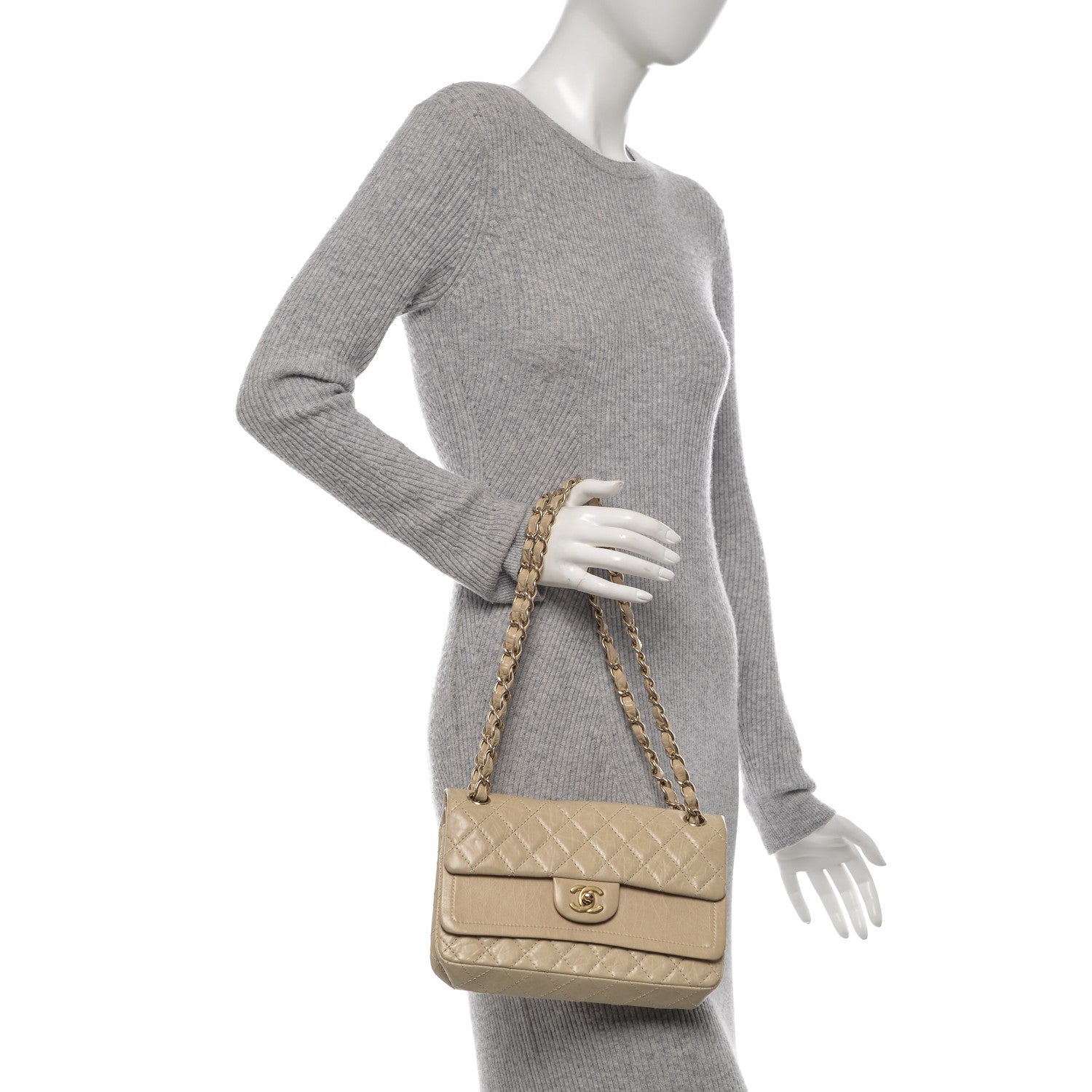 Chanel Aged Calfskin Medium Double Flap Beige 2 of 8