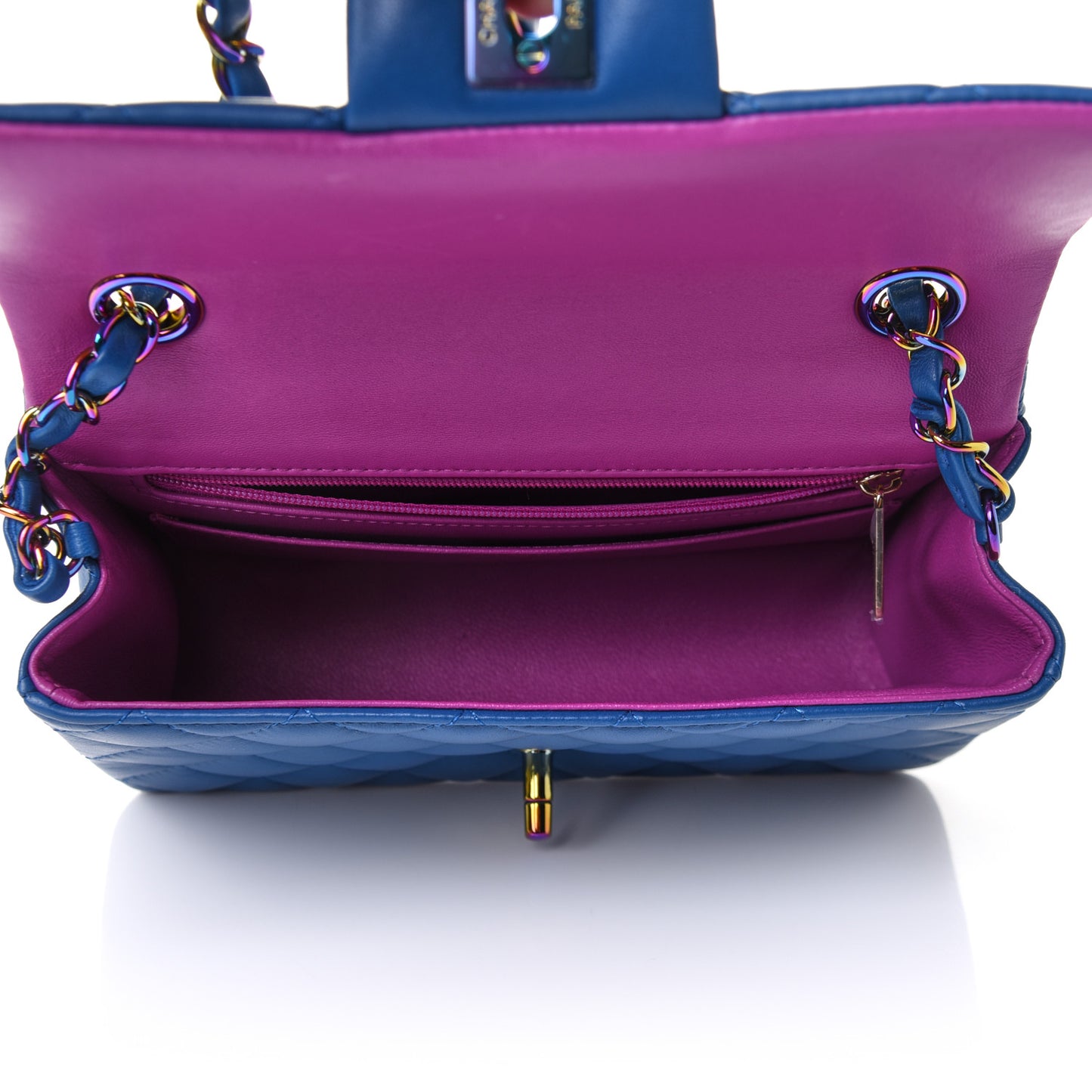 Lambskin Quilted Mini Rectangular Flap Blue Purple