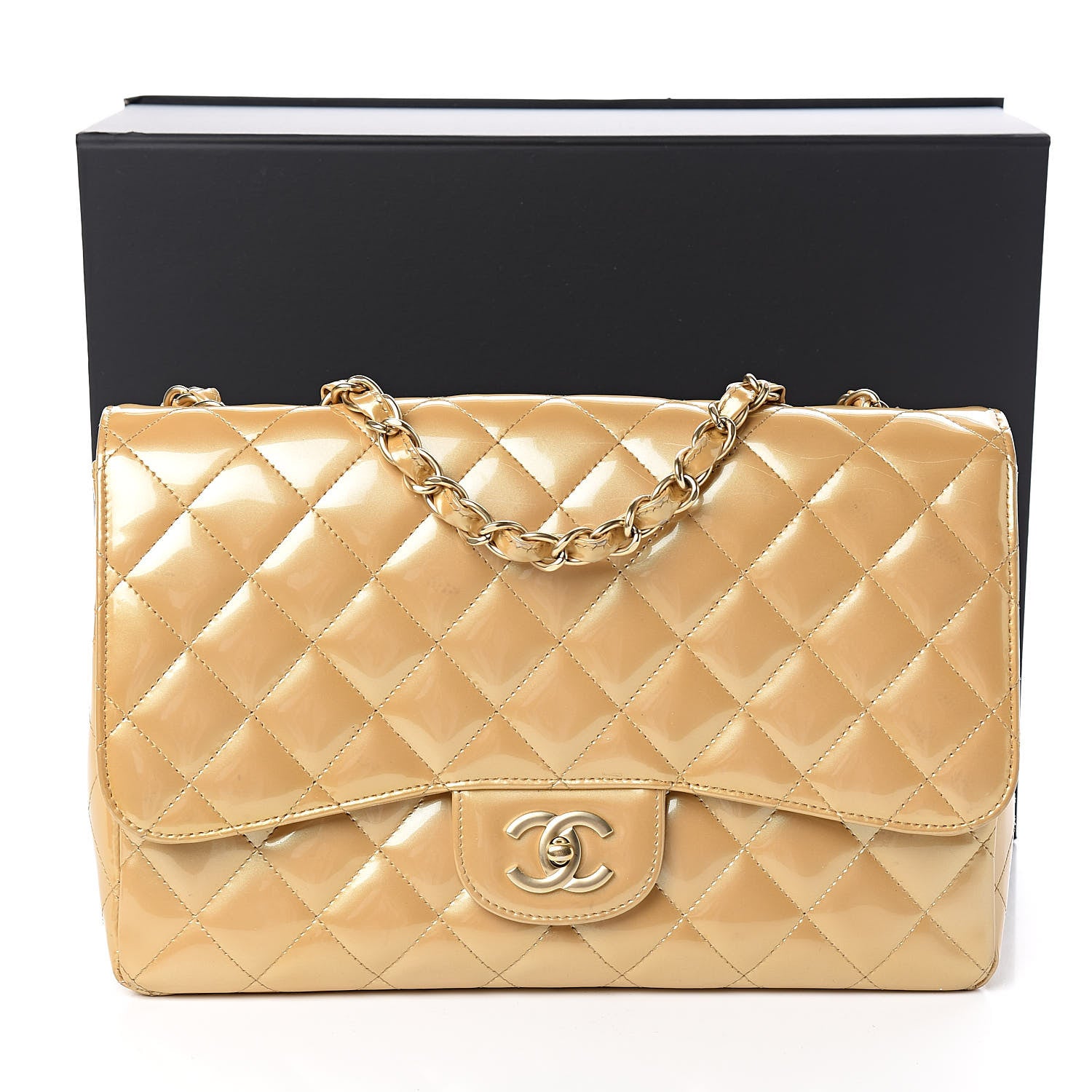 Chanel Patent Quilted Jumbo Single Flap Beige 12 of 12