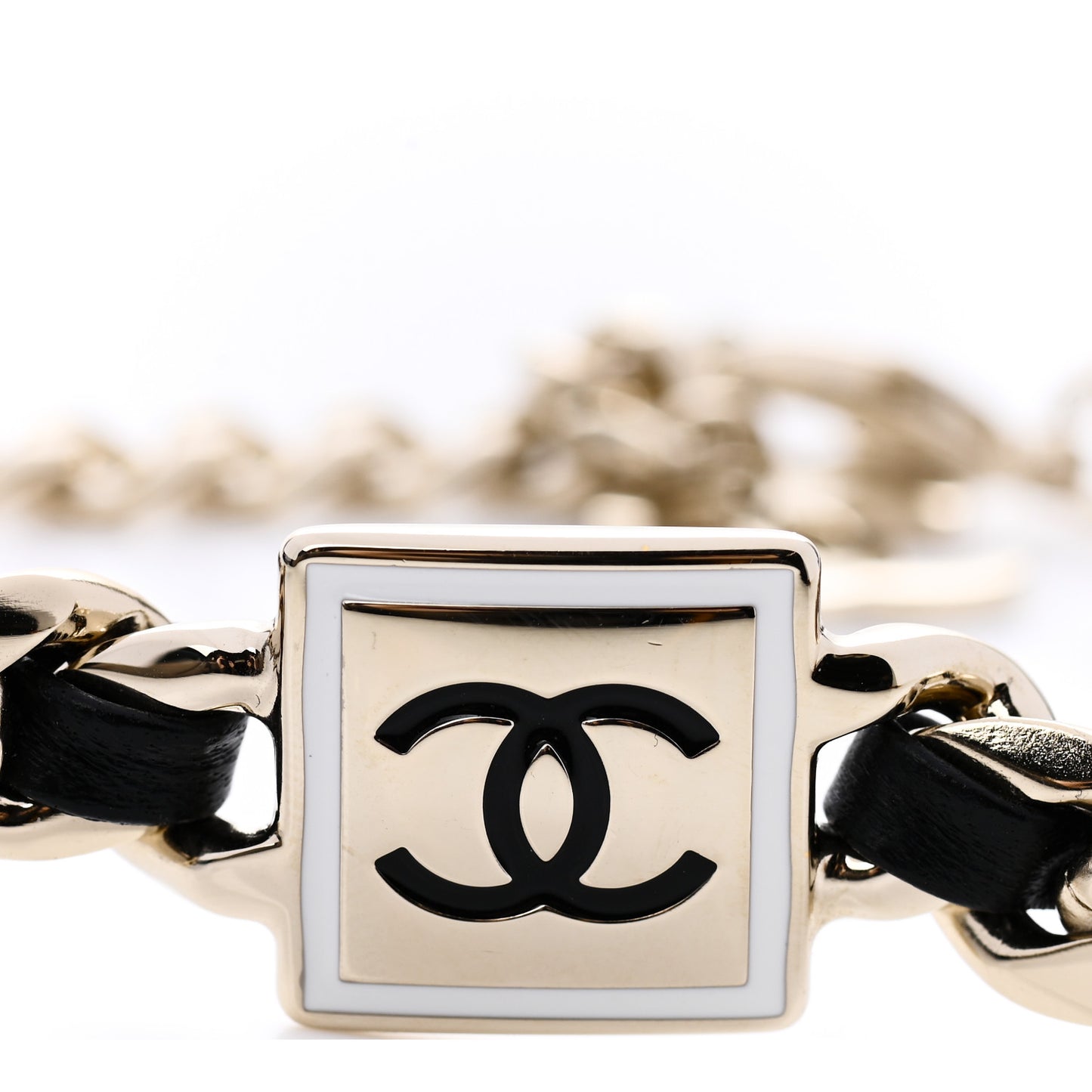 Metal Lambskin CC Square Choker Gold Black White