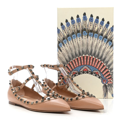 Valentino Garavani Pebbled Calfskin Onyx Rockstud Rolling Cage Ballerina Flats 41 Soft Noisette 9 of 9