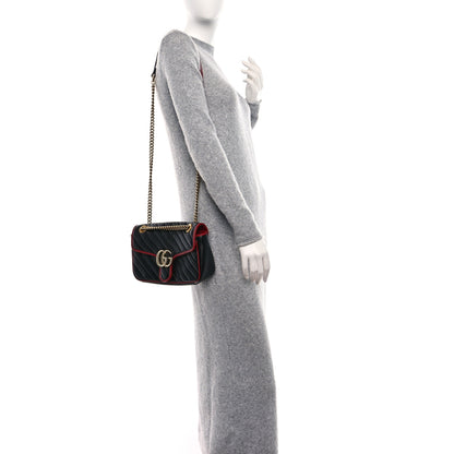 Gucci Vintage Effect Calfskin Matelasse Diagonal Small Torchon GG Marmont Shoulder Bag Black Romantic Cherry 2 of 12