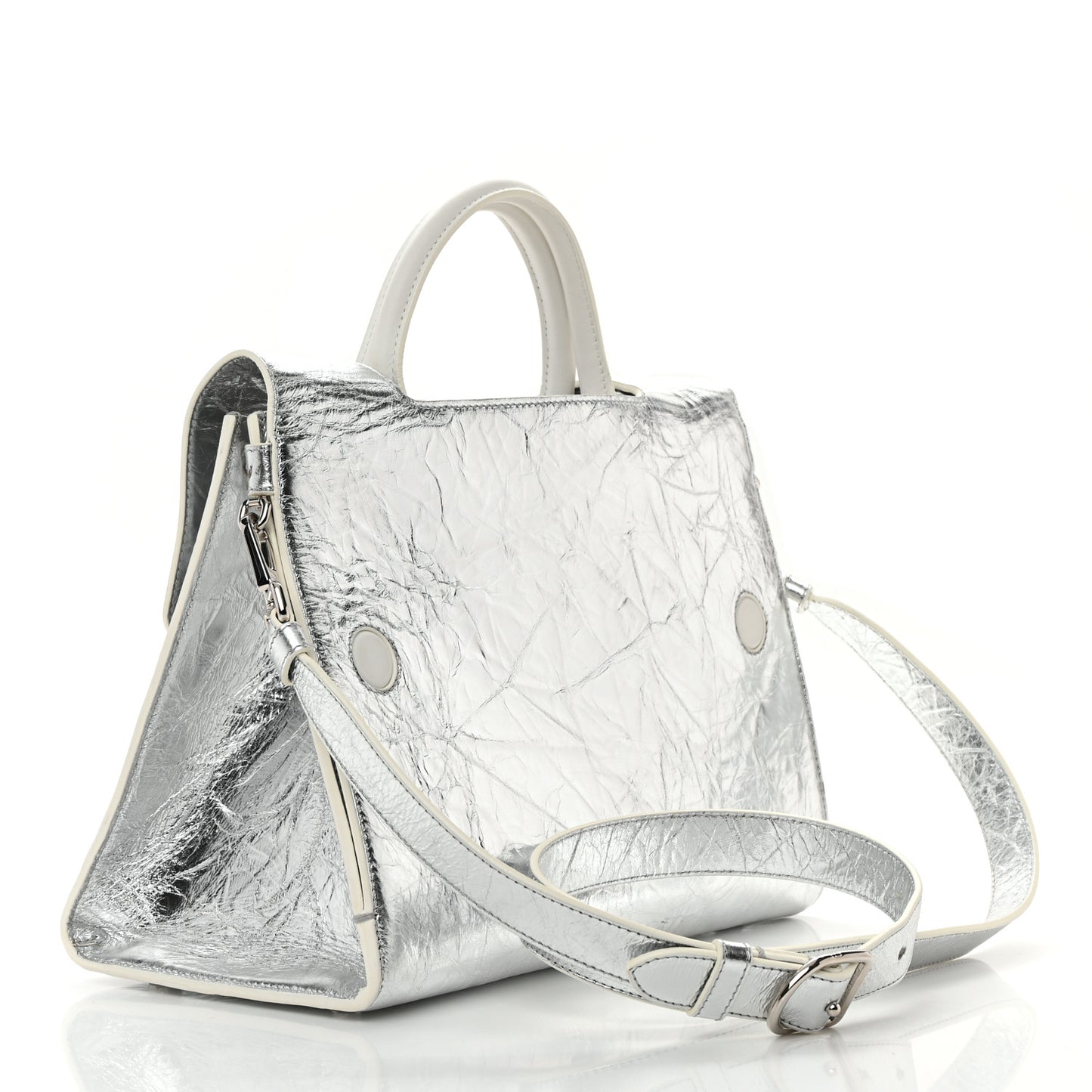 Metallic Calfskin Medium Diorever Flap Silver