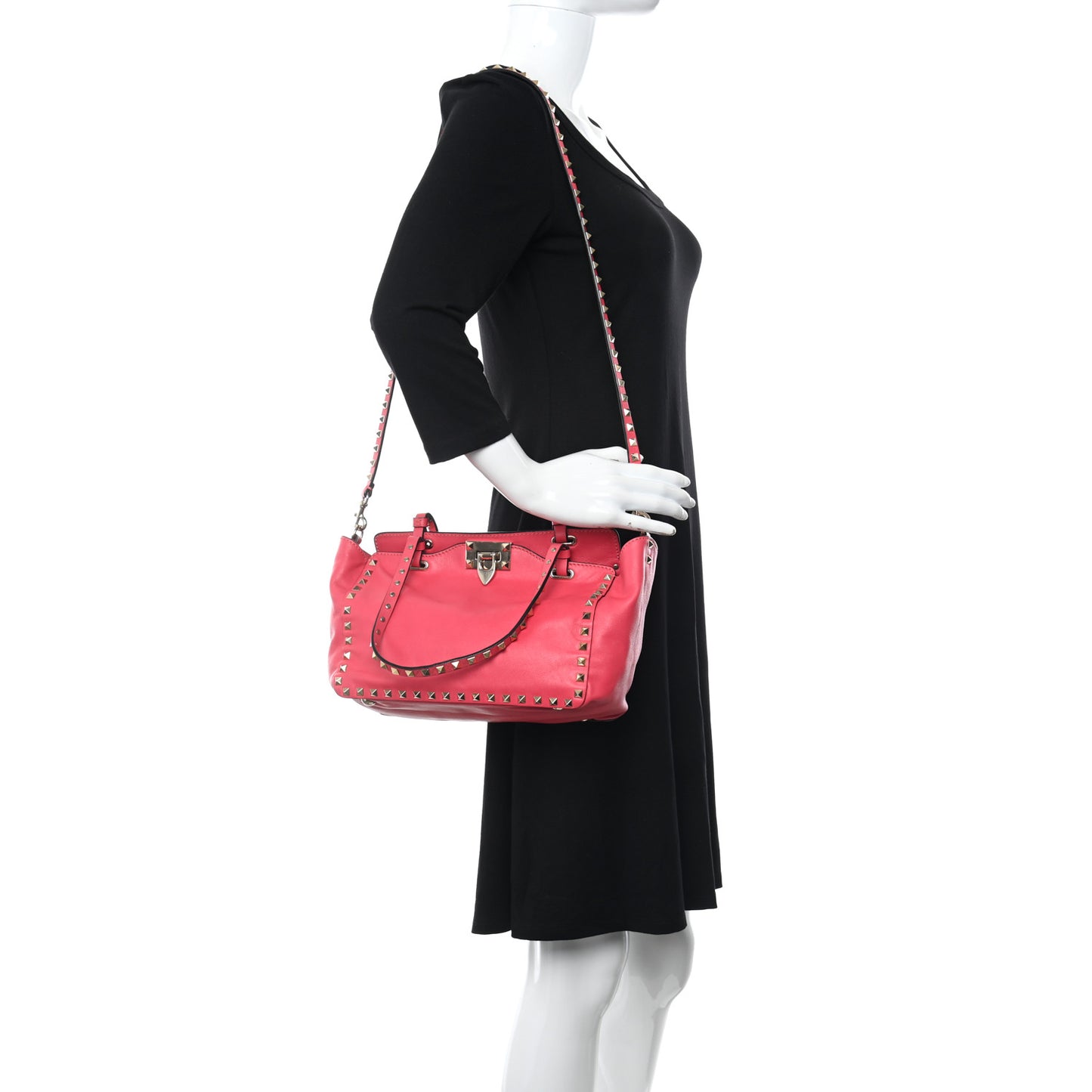 Vitello Small Rockstud Tote Deep Rose