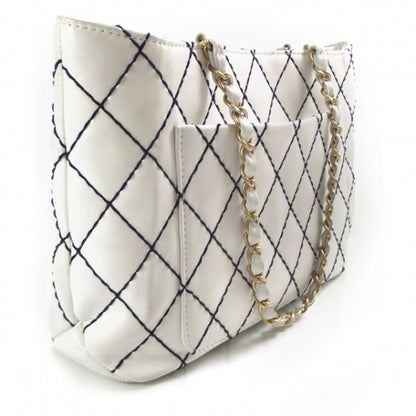 Chanel Lambskin Contrast Stitch Tote White 3 of 11