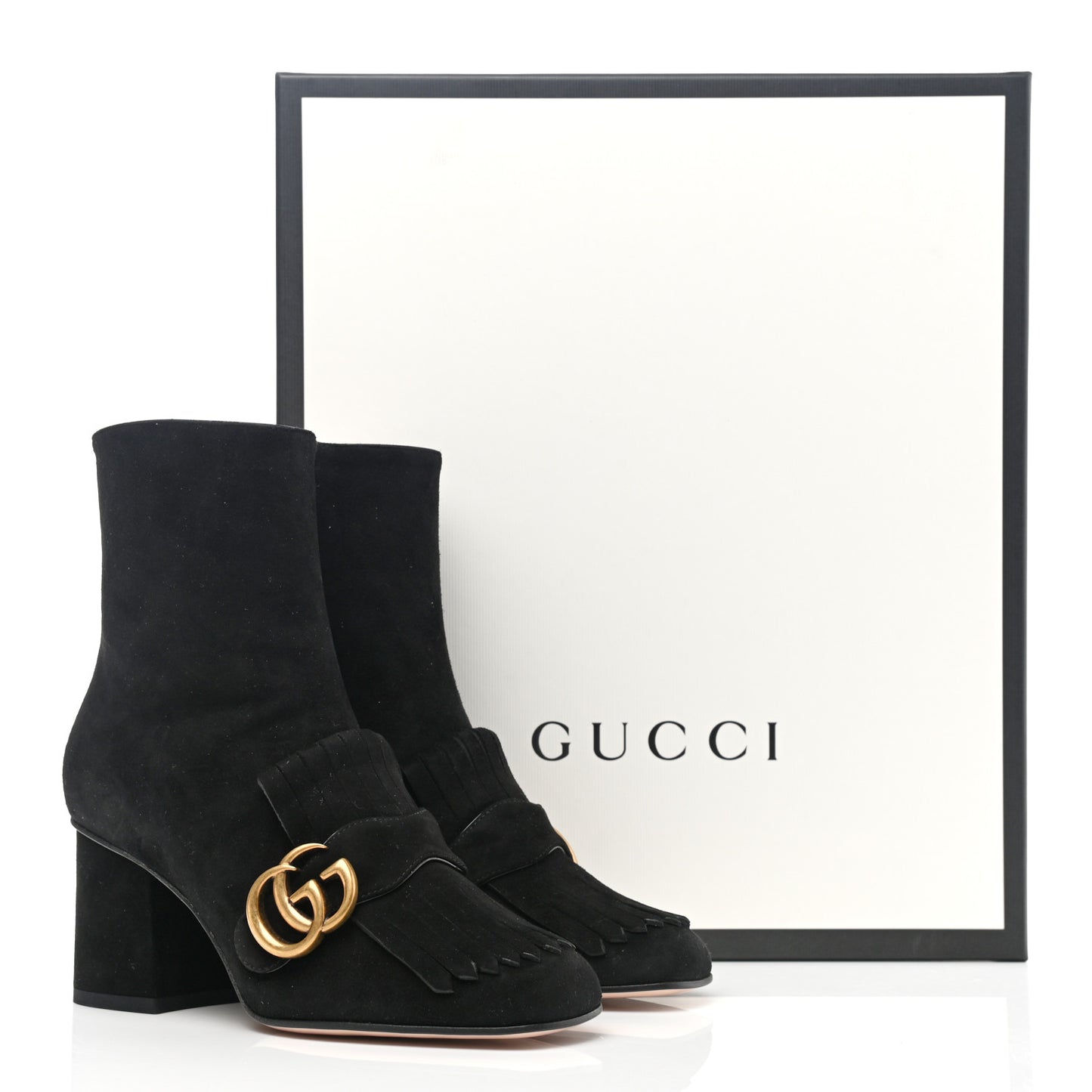 Kid Scamosciato GG Marmont Fringe 75mm Ankle Boots 35 Black