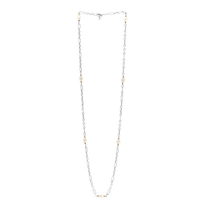 David Yurman Sterling Silver 18K Yellow Gold Baroque Pearl Long Figaro Chain Necklace 3 of 4