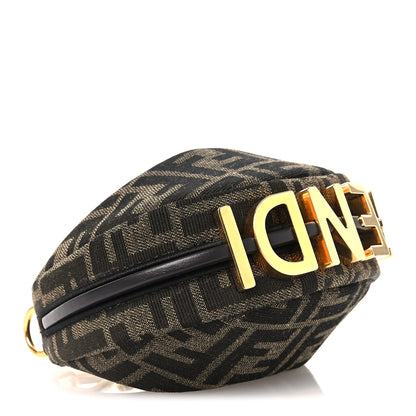 Fendi Fabric Jacquard FF 1974 Nano Fendigraphy Hobo Charm Tobacco Moro 4 of 10