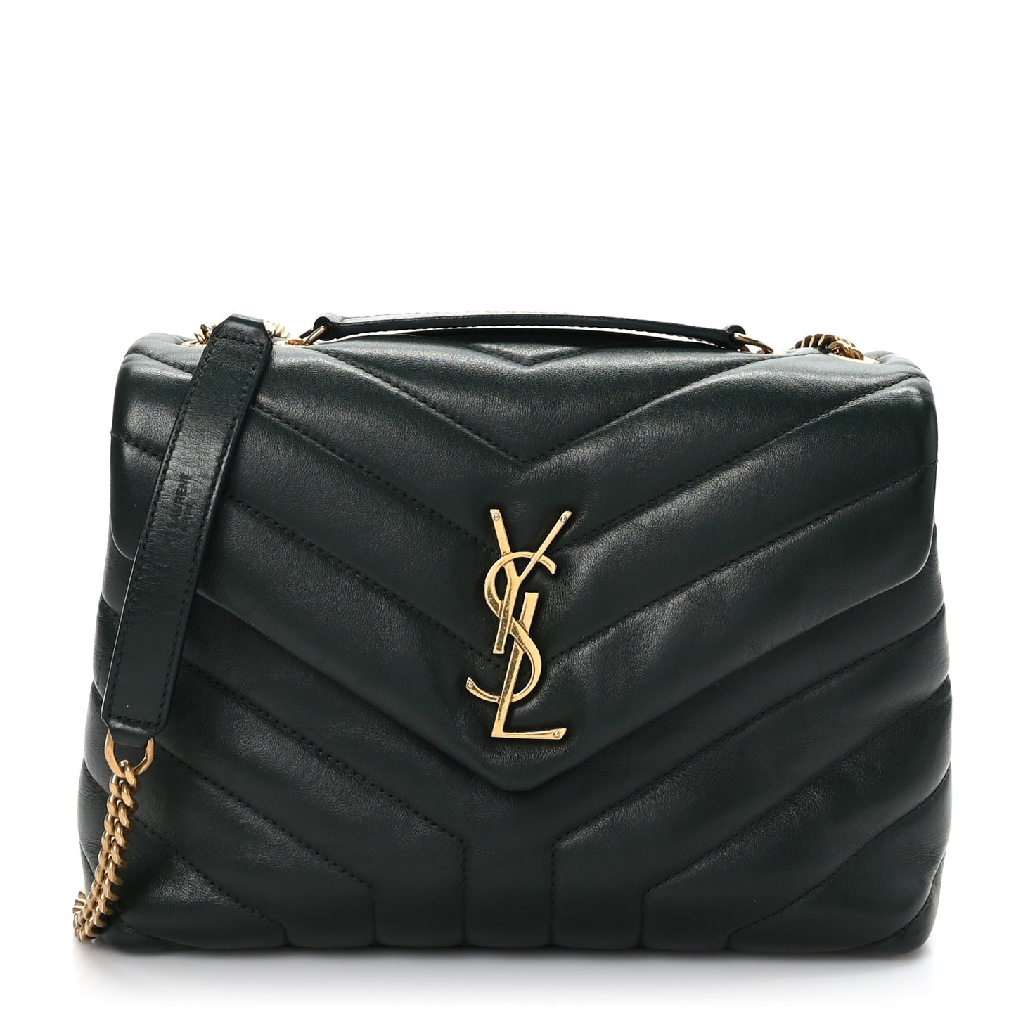 Calfskin Y Quilted Monogram Small Loulou Chain Satchel Dark Mint