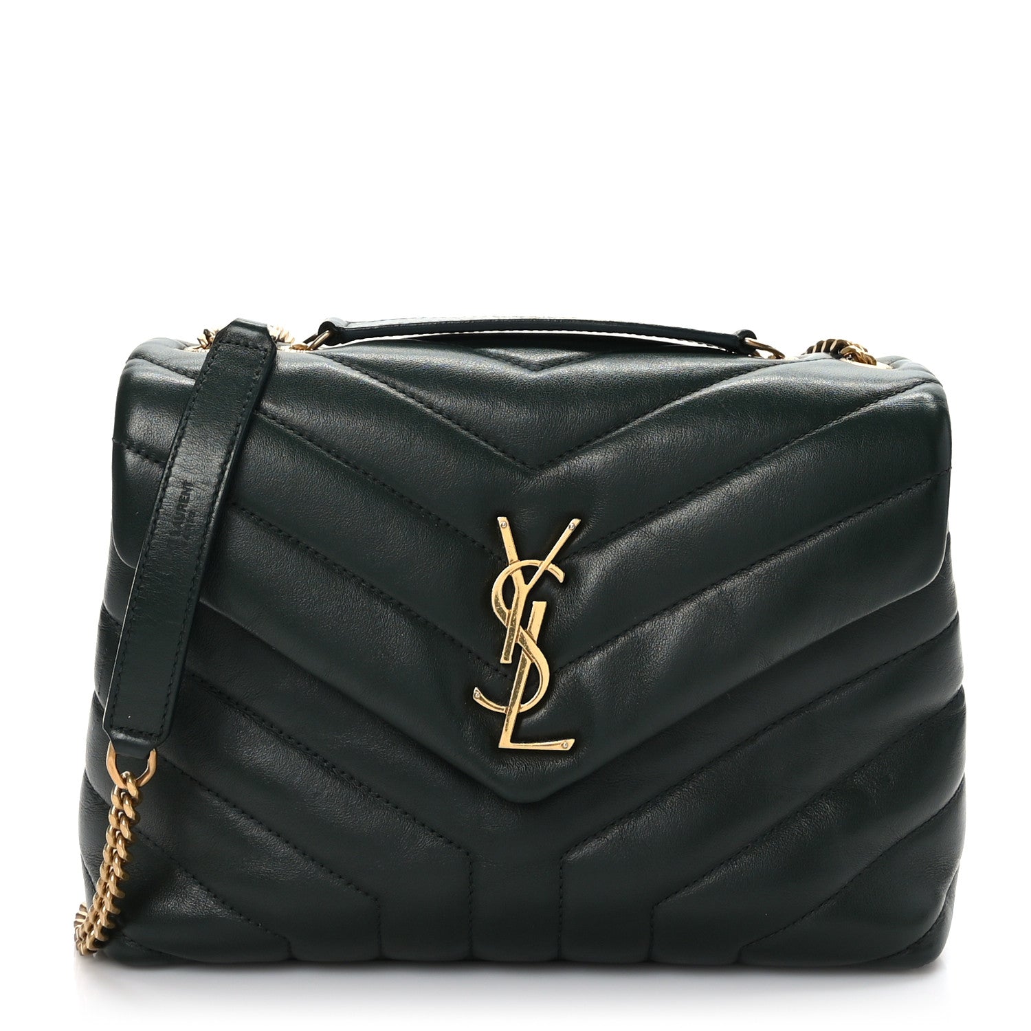 Saint Laurent Calfskin Y Quilted Monogram Small Loulou Chain Satchel Dark Mint 1 of 9